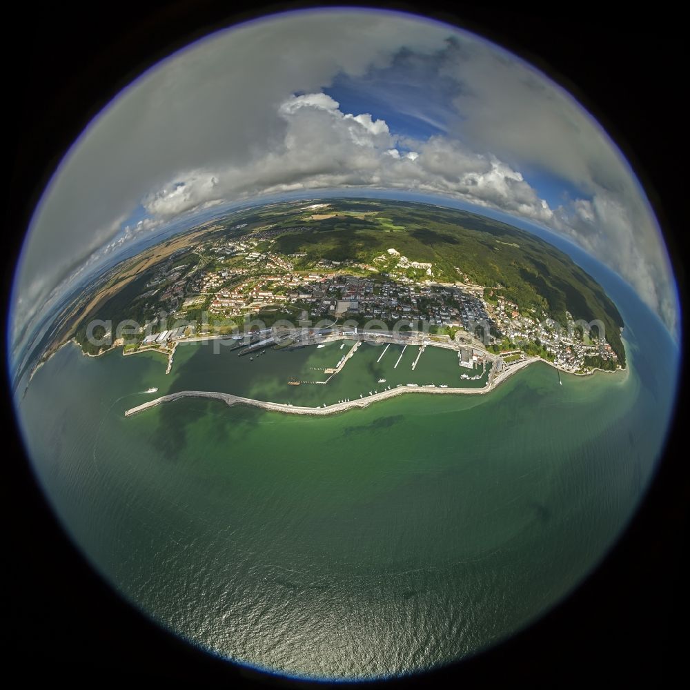 Aerial photograph Sassnitz - Fisheye lense view of the shore of the Baltic Sea in Sassnitz on the island Ruegen in Mecklenburg-West Pomerania