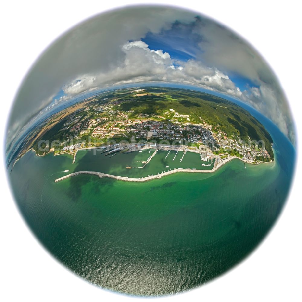 Sassnitz from above - Fisheye lense view of the shore of the Baltic Sea in Sassnitz on the island Ruegen in Mecklenburg-West Pomerania