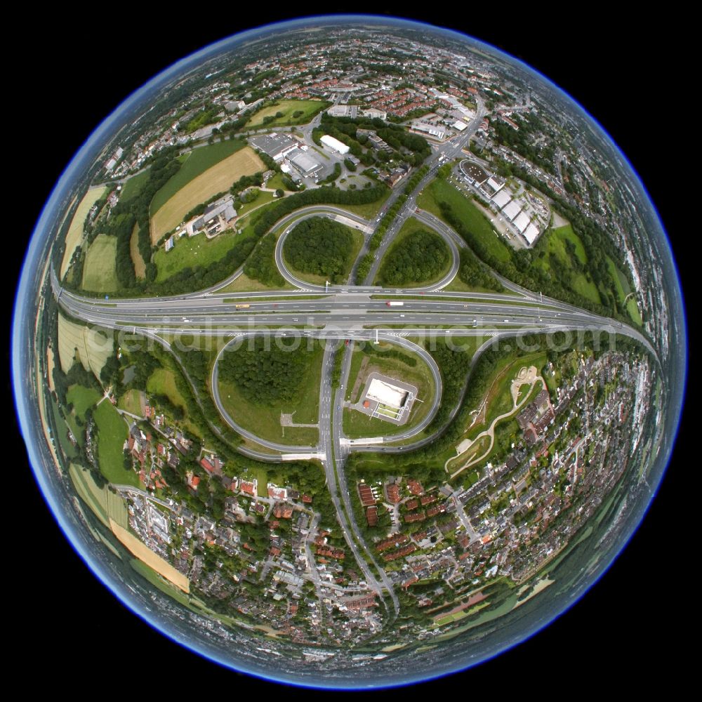 Aerial photograph Recklinghausen - Fisheye view of the interchange Recklinghausen / Herten in the state of North Rhine-Westphalia