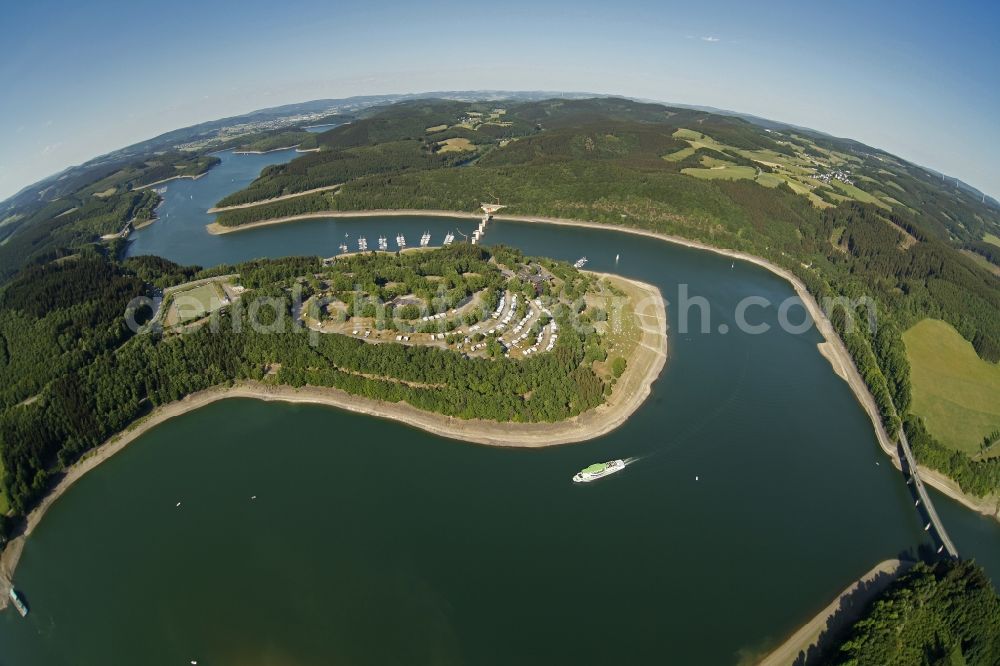 Aerial image Olpe - Fisheye view of the Biggesee near Olpe in the state of North Rhine-Westphalia