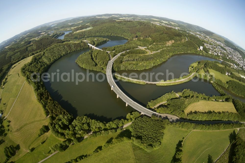 Olpe from the bird's eye view: Fisheye view of the Biggesee near Olpe in the state of North Rhine-Westphalia