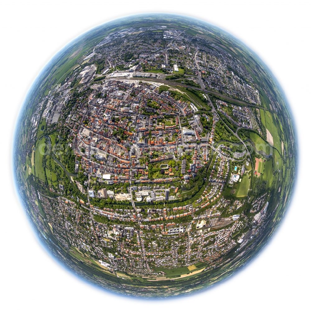 Lippstadt from the bird's eye view: Fisheye view of Lippstadt in the state North Rhine-Westphalia