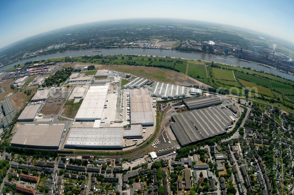 Aerial photograph Duisburg - Fisheye view of the logistics centre logport I in Duisburg in the state North Rhine-Westphalia