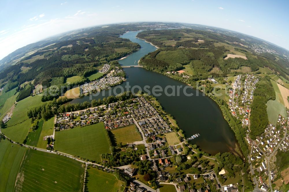 Sundern from the bird's eye view: Fisheye view of the Sorpesee in Sundern in the state of North Rhine-Westphalia