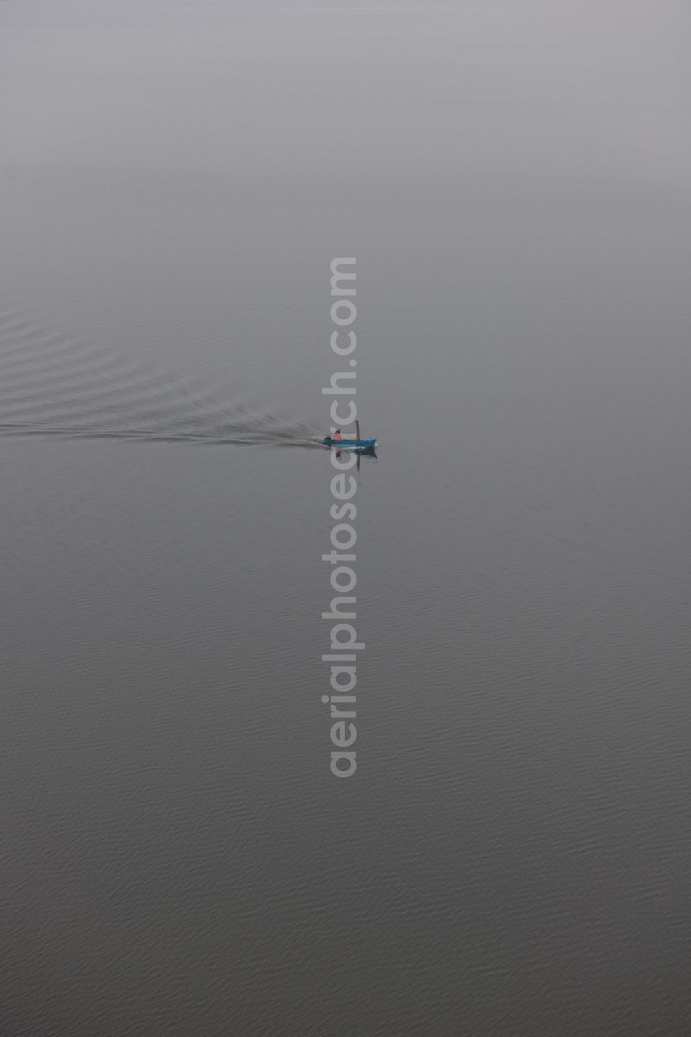 Aerial image Rankwitz - Fishing - ship under way lake Achterwasser in Rankwitz in the state Mecklenburg - Western Pomerania, Germany