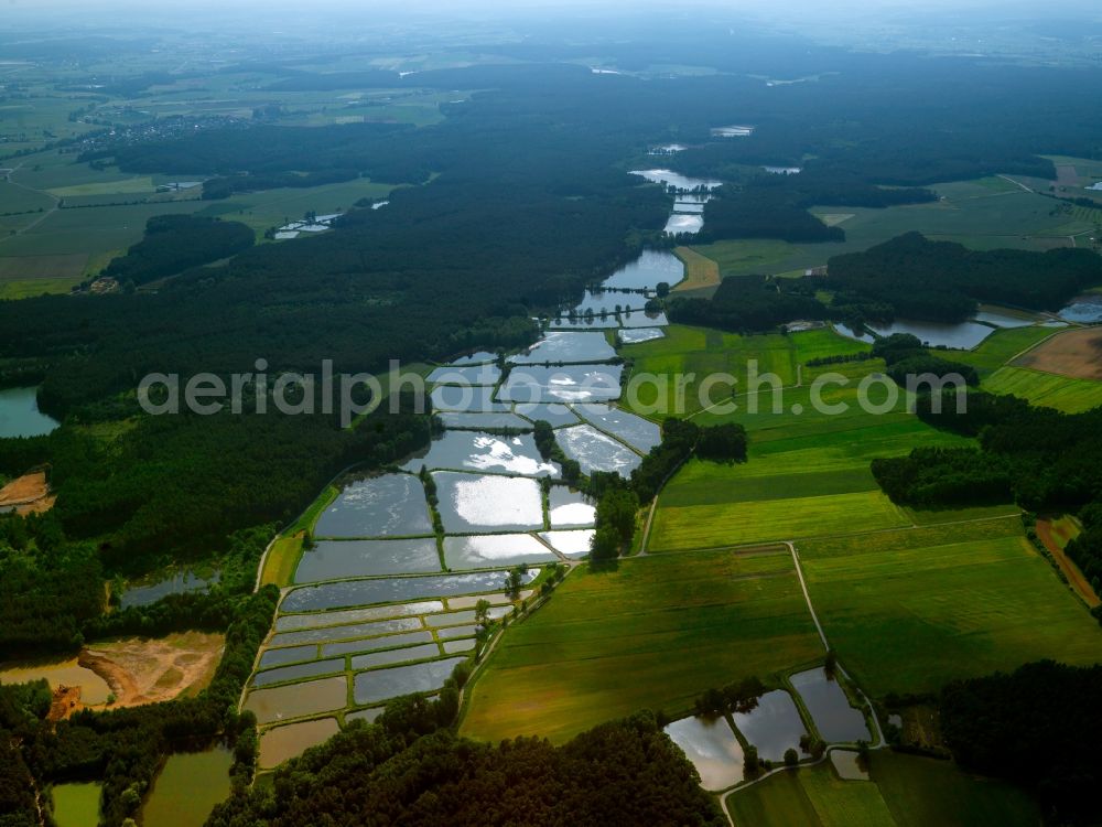 Aerial photograph Forchheim - Fishing ponds in Forchheim in the state of Bavaria. Forchheim is a large district town in Upper Franconia located on the channel. It is part of the economy region of Bamberg-Forchheim. The ponds are located on the town's outskirts