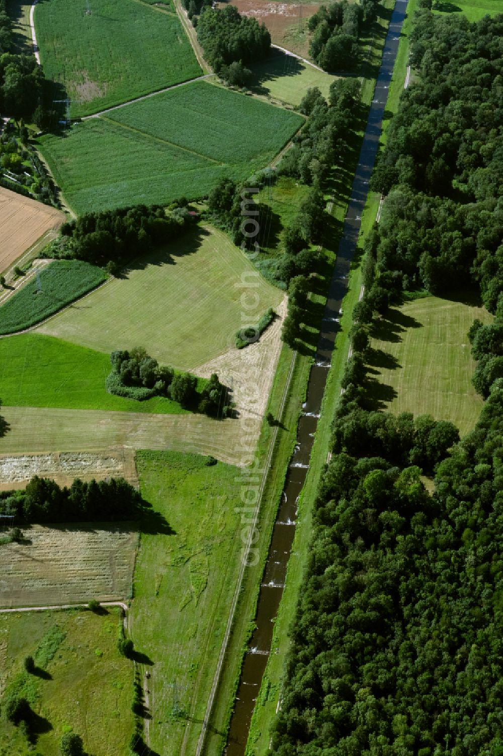 Aerial image March - Fish ladder and barrage on the bank of the river course of the Dreisam in March in the state Baden-Wuerttemberg, Germany