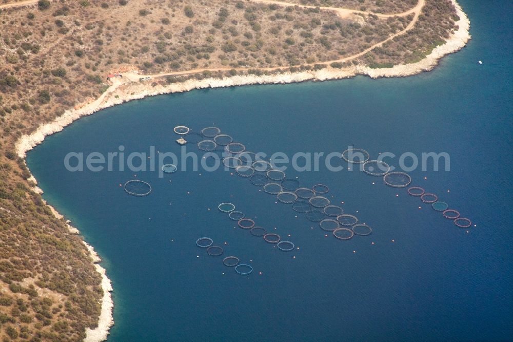 Marmari from the bird's eye view: Fish farms off the island of Evia in Grichenland