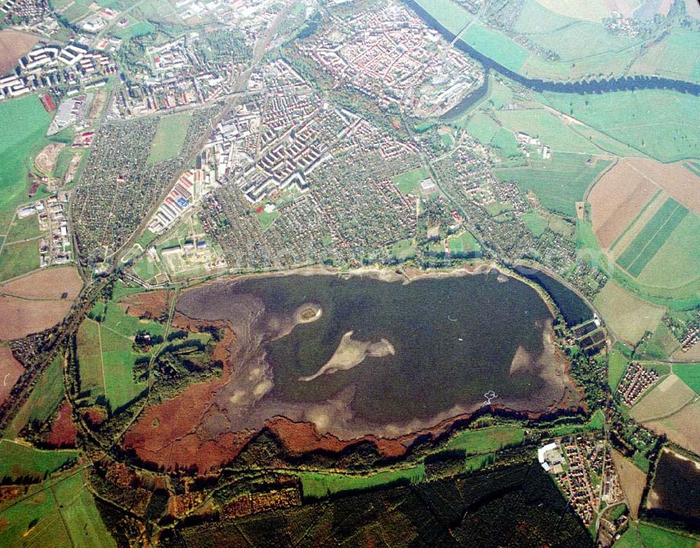 Aerial photograph Torgau / Sachsen - Fischzuchteichanlagen auf dem Großen Teich in Torgau / Sachsen (Ausschnitt mit 35mm Optik aus 9800 ft MSL).