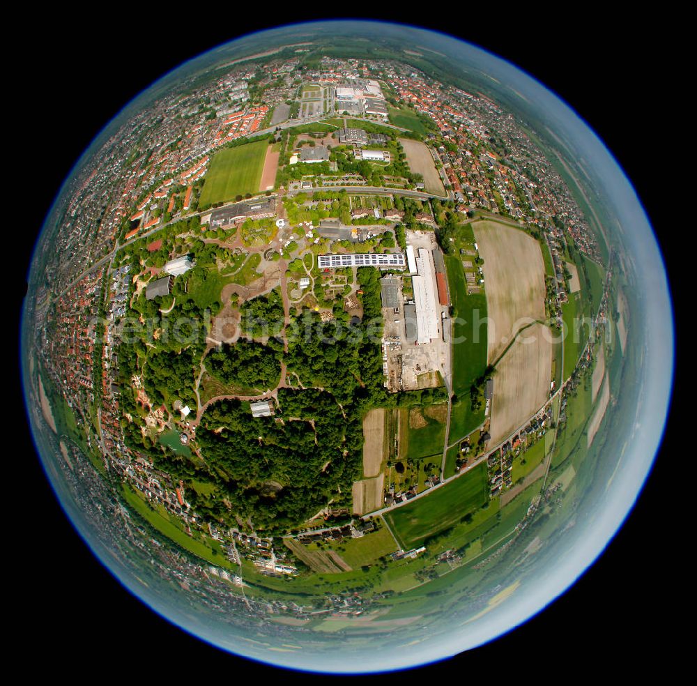 Hamm from the bird's eye view: Fish Eye-Blick vom Maximilianpark in Hamm in Nordrhein-Westfalen, der ehemaligen Zeche Maximilian. Fish Eye view of the Maximilianpark in Hamm in North Rhine-Westphalia.