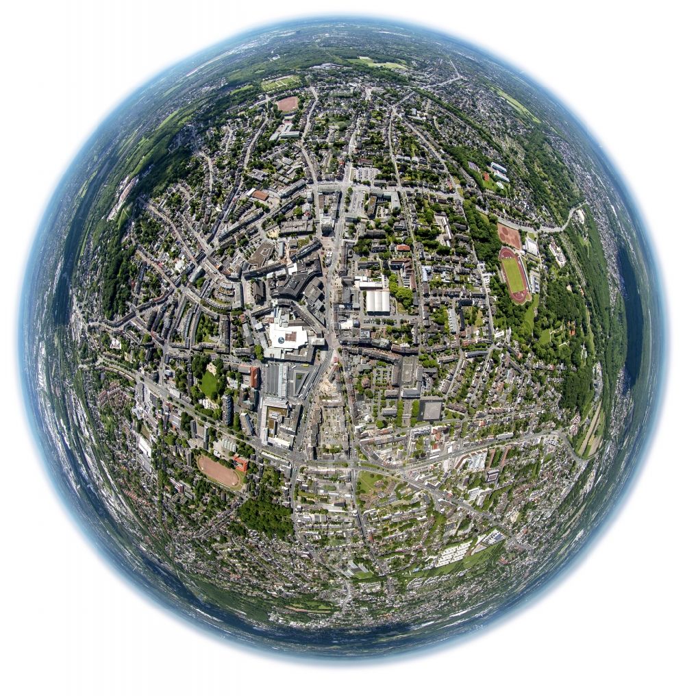 Aerial photograph Bottrop - Fisheye - view of the city center in Bottrop in North Rhine-Westphalia