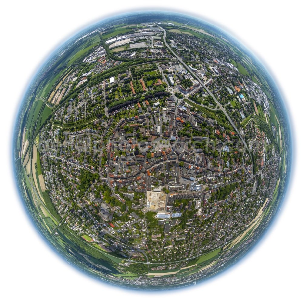 Kamen from above - Fisheye - view of the city center in Kamen in North Rhine-Westphalia