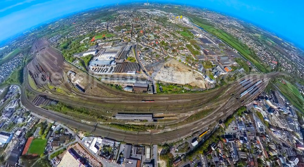 Aerial photograph Hamm - Fisheye perspective construction site with development works and embankments works between Wilhelmstrasse and Banningstrasse in Hamm at Ruhrgebiet in the state North Rhine-Westphalia, Germany