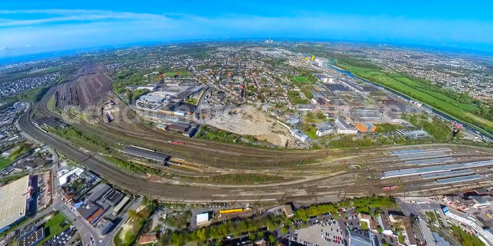 Hamm from above - Fisheye perspective construction site with development works and embankments works between Wilhelmstrasse and Banningstrasse in Hamm at Ruhrgebiet in the state North Rhine-Westphalia, Germany