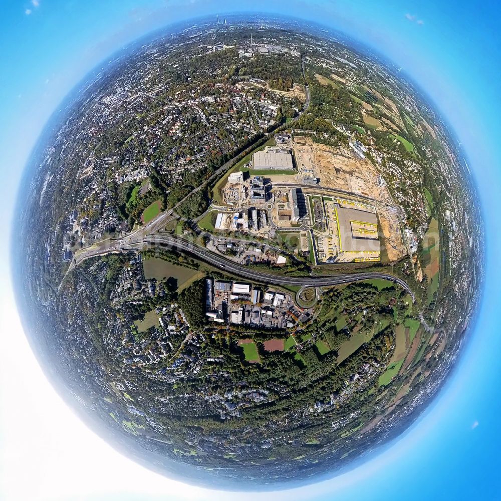 Aerial image Bochum - Fisheye perspective construction site to build a new building complex on the site of the logistics center in the development area MARK 51A?7 on street Opelring in Bochum at Ruhrgebiet in the state North Rhine-Westphalia, Germany