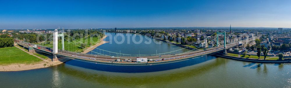 Köln from above - Fisheye perspective construction to renovation work on the road bridge structure Muelheimer Bruecke in the district Riehl in Cologne in the state North Rhine-Westphalia, Germany