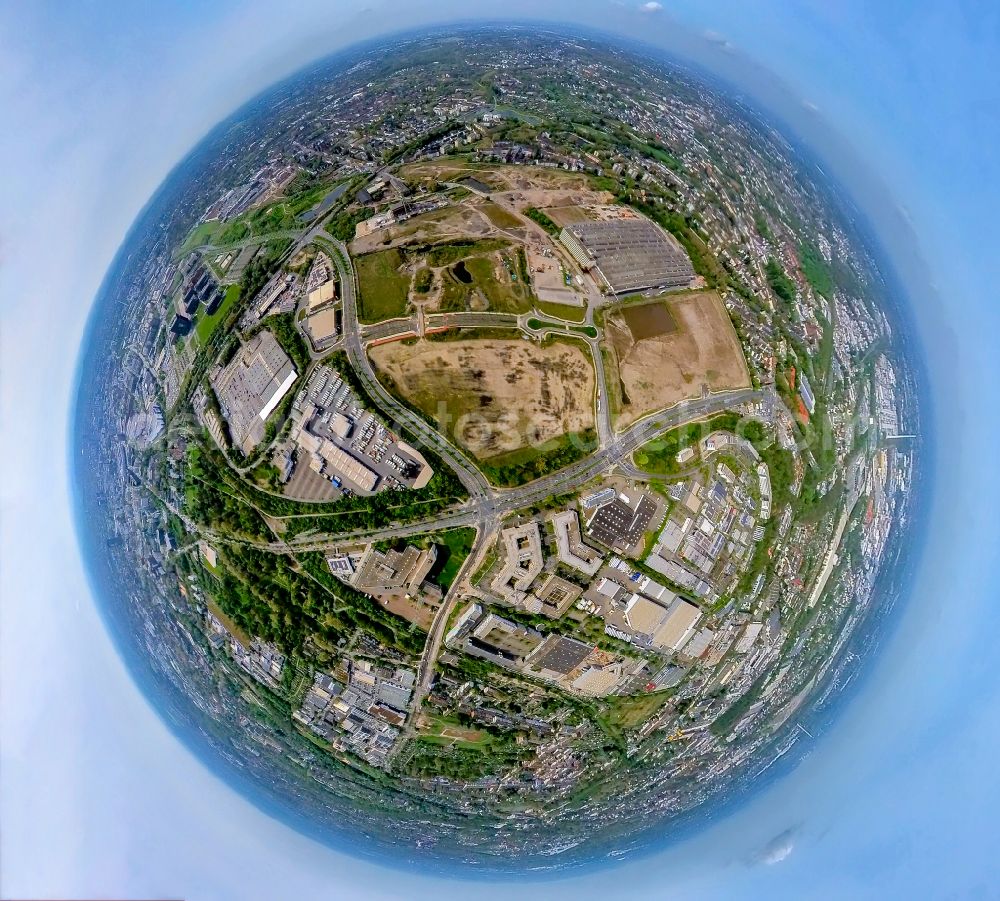 Essen from the bird's eye view: Fisheye perspective residential construction site with multi-family housing development- ESSEN 51 on street Helenenstrasse - Berthold-Beitz-Boulevard - Zollstrasse - Krupp-Guertel in the district Nordviertel in Essen at Ruhrgebiet in the state North Rhine-Westphalia, Germany