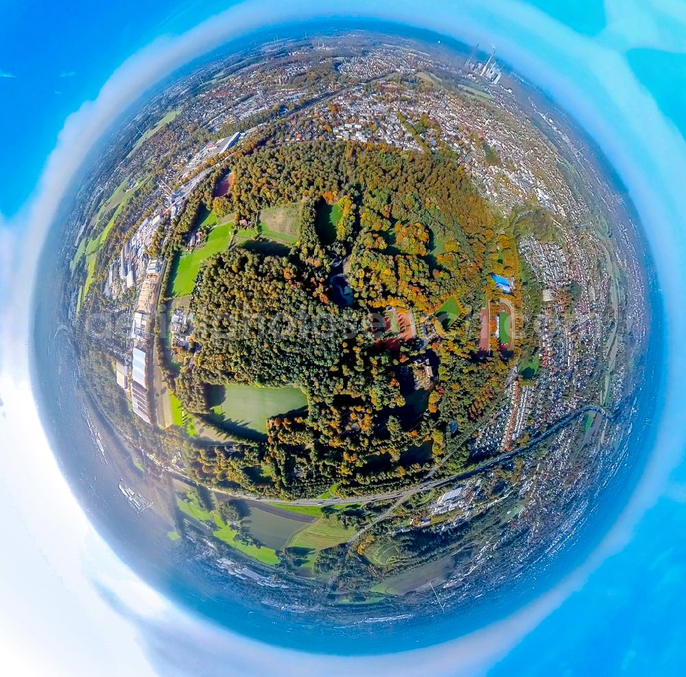 Aerial photograph Gladbeck - Fisheye perspective ensemble of sports grounds of Sportstadions Vestische Kampfbahn and dem Freibad Gladbeck in Gladbeck at Ruhrgebiet in the state North Rhine-Westphalia, Germany