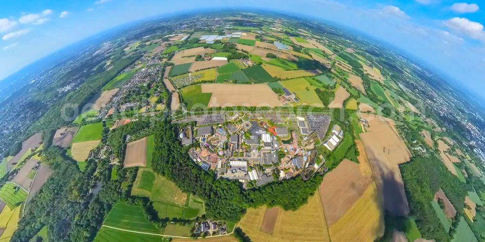 Aerial image Bottrop - Fisheye perspective leisure Centre - Amusement Park Movie Park Germany on Warner-Allee in Bottrop at Ruhrgebiet in the state North Rhine-Westphalia, Germany