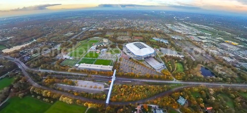 Aerial image Gelsenkirchen - Fisheye perspective football stadium of the football club FC Schalke 04 - VELTINS-Arena in the district Erle in Gelsenkirchen at Ruhrgebiet in the state North Rhine-Westphalia, Germany