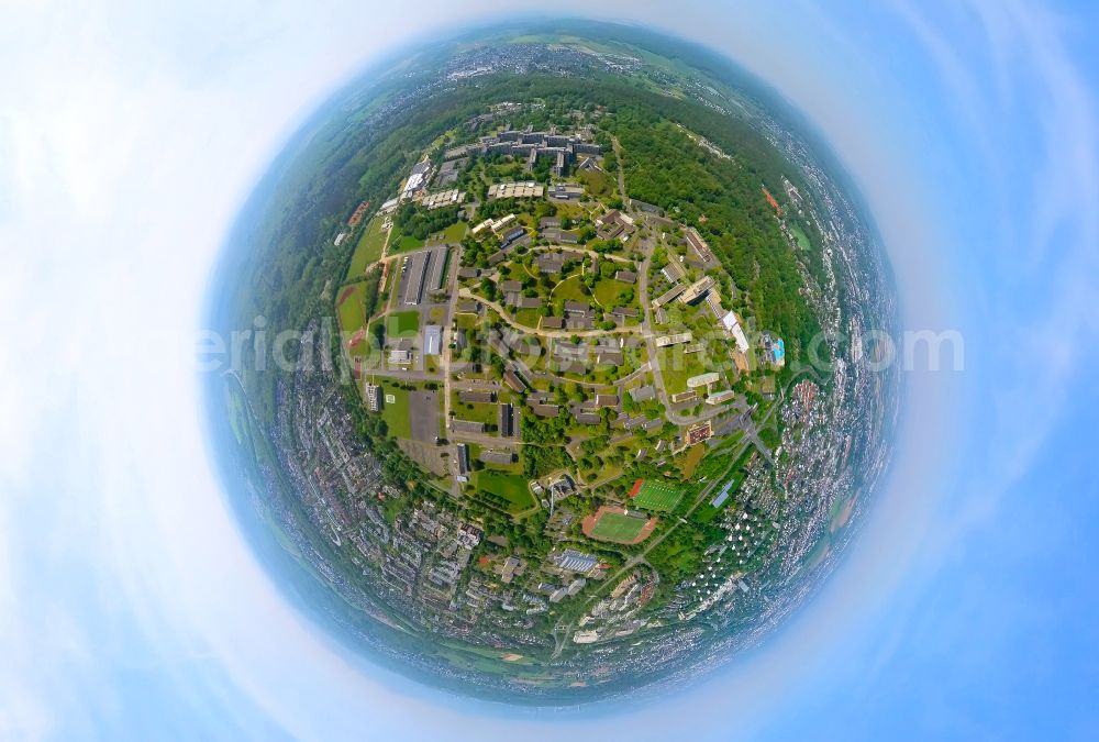 Bonn from the bird's eye view: Fisheye perspective building complex of the ministry Federal Ministry of Defence (BMVg) on the Hardthoehe on Pascalstrasse in the district of Hardtberg in Bonn in the federal state of North Rhine-Westphalia, Germany