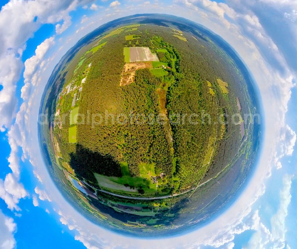 Aerial photograph Senne - Fisheye perspective site of the TUeP military training area and heathland Stuckenbusch in Senne in the federal state of North Rhine-Westphalia, Germany