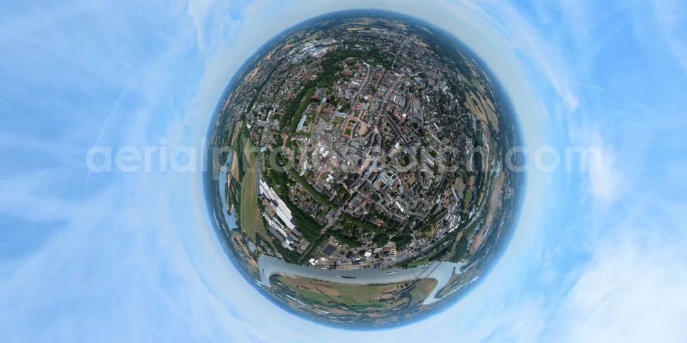 Aerial photograph Wesel - Fisheye perspective city area with outside districts and inner city area overlooking the construction site of the new building area in Wesel in the state North Rhine-Westphalia, Germany