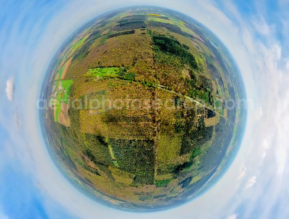 Aerial image Kleve - Fisheye perspective sight and tourist attraction of the historical monument and war cemetery in the forest area Reichswald Forest War Cemetery on Grunewaldstrasse in Kleve in the federal state of North Rhine-Westphalia, Germany