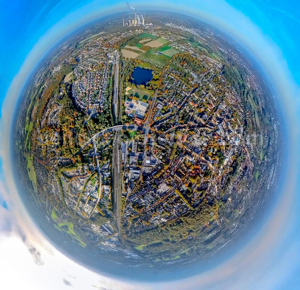 Aerial image Gladbeck - Fisheye perspective industrial estate and company settlement on street Muehelnstrasse in Gladbeck at Ruhrgebiet in the state North Rhine-Westphalia, Germany