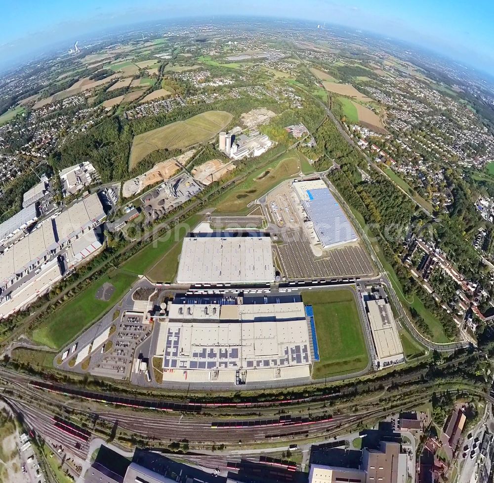 Dortmund from above - Fisheye perspective industrial estate and company settlement Westfalenhuette in the district Westfalenhuette in Dortmund at Ruhrgebiet in the state North Rhine-Westphalia, Germany