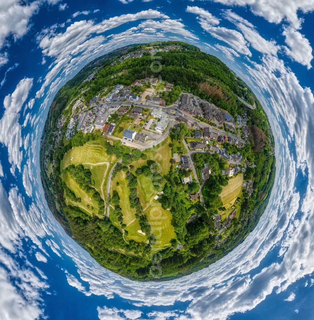 Overath from above - Fisheye perspective grounds of the Golf course at Golfclub Der Luederich on place Am Golfplatz in the district Steinenbrueck in Overath in the state North Rhine-Westphalia, Germany