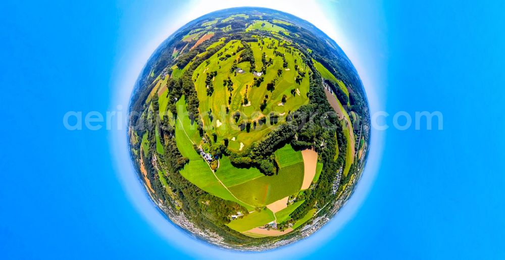 Aerial photograph Velbert - Fisheye perspective grounds of the Golf course at Golfclub Velbert Gut Kuhlendahl e.V. on street Kuhlendahler Strasse in Velbert in the state North Rhine-Westphalia, Germany