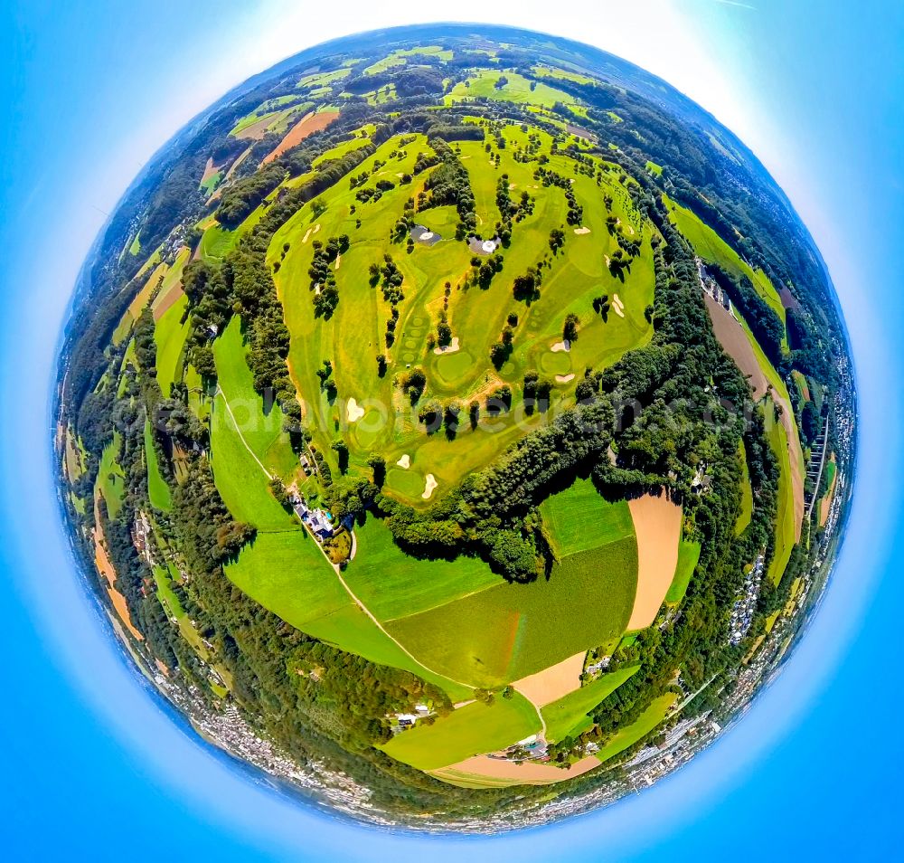 Velbert from above - Fisheye perspective grounds of the Golf course at Golfclub Velbert Gut Kuhlendahl e.V. on street Kuhlendahler Strasse in Velbert in the state North Rhine-Westphalia, Germany