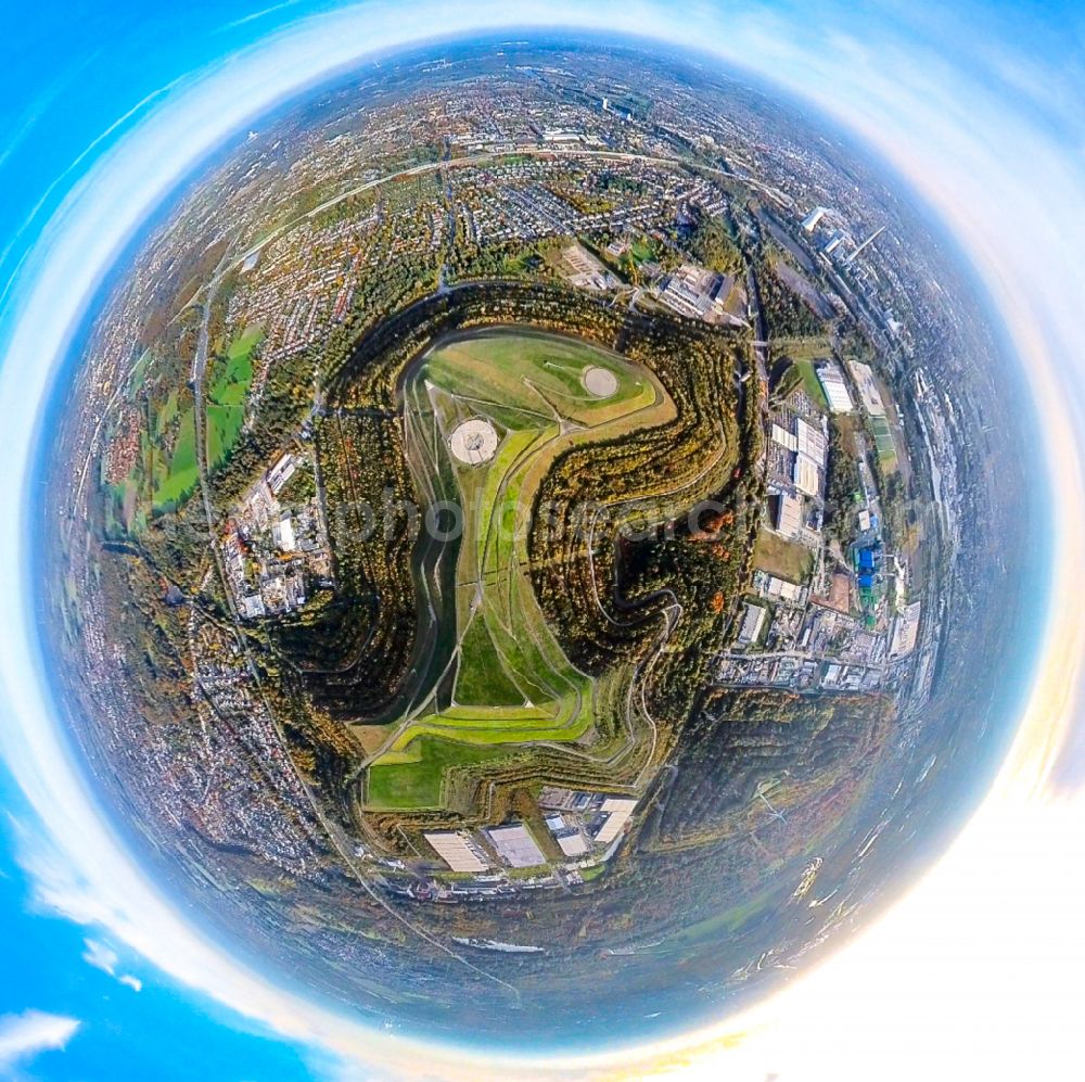 Herten from the bird's eye view: Fisheye perspective heap Hoheward with sky observatory in Herten at Ruhrgebiet in the state North Rhine-Westphalia, Germany