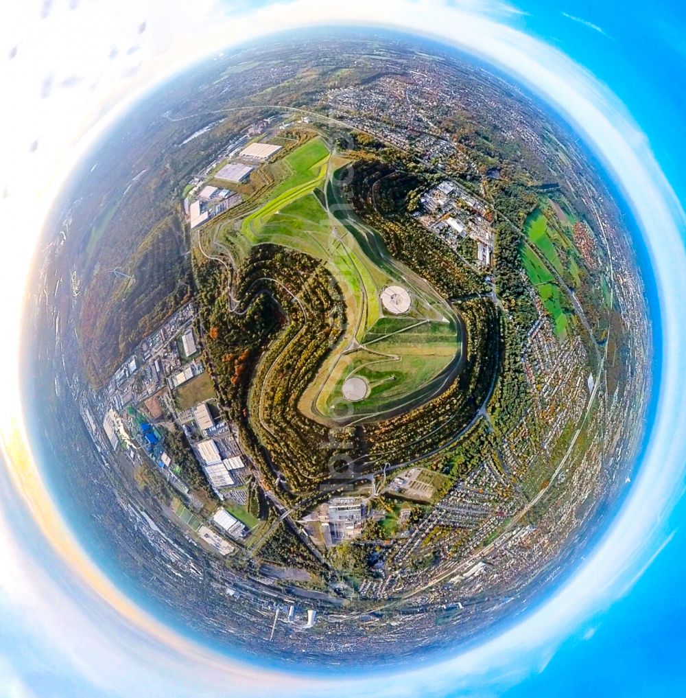 Aerial image Herten - Fisheye perspective heap Hoheward with sky observatory in Herten at Ruhrgebiet in the state North Rhine-Westphalia, Germany