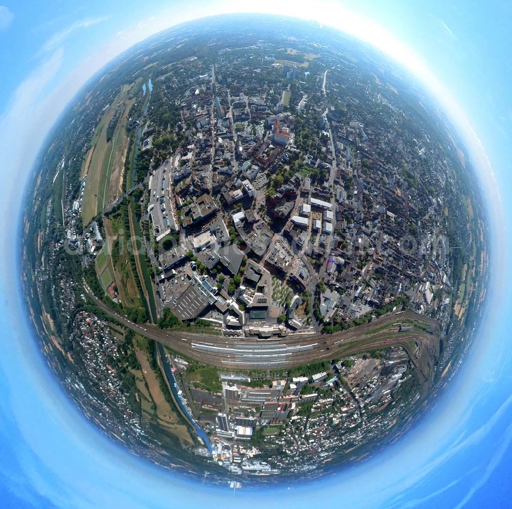 Aerial photograph Hamm - Fisheye perspective building of the main train station of Deutsche Bahn on Willy-Brandt-Platz in Hamm in the Ruhr area in the state of North Rhine-Westphalia, Germany