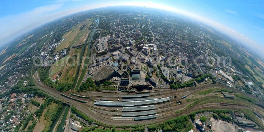 Hamm from the bird's eye view: Fisheye perspective building of the main train station of Deutsche Bahn on Willy-Brandt-Platz in Hamm in the Ruhr area in the state of North Rhine-Westphalia, Germany