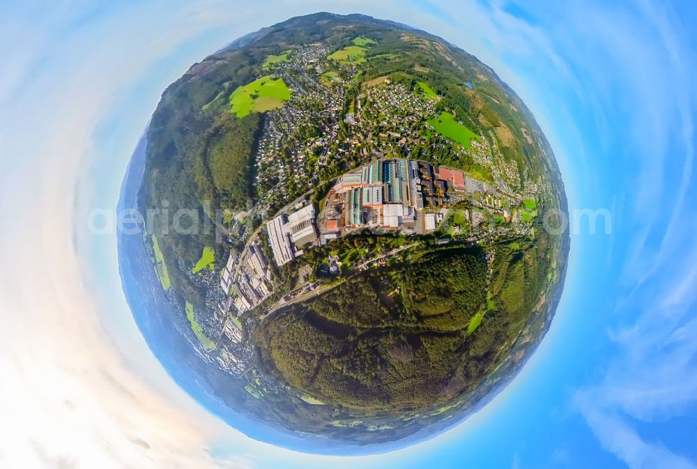 Aerial image Dahlbruch - Fisheye perspective industrial and commercial area in Dahlbruch at Siegerland in the state North Rhine-Westphalia, Germany