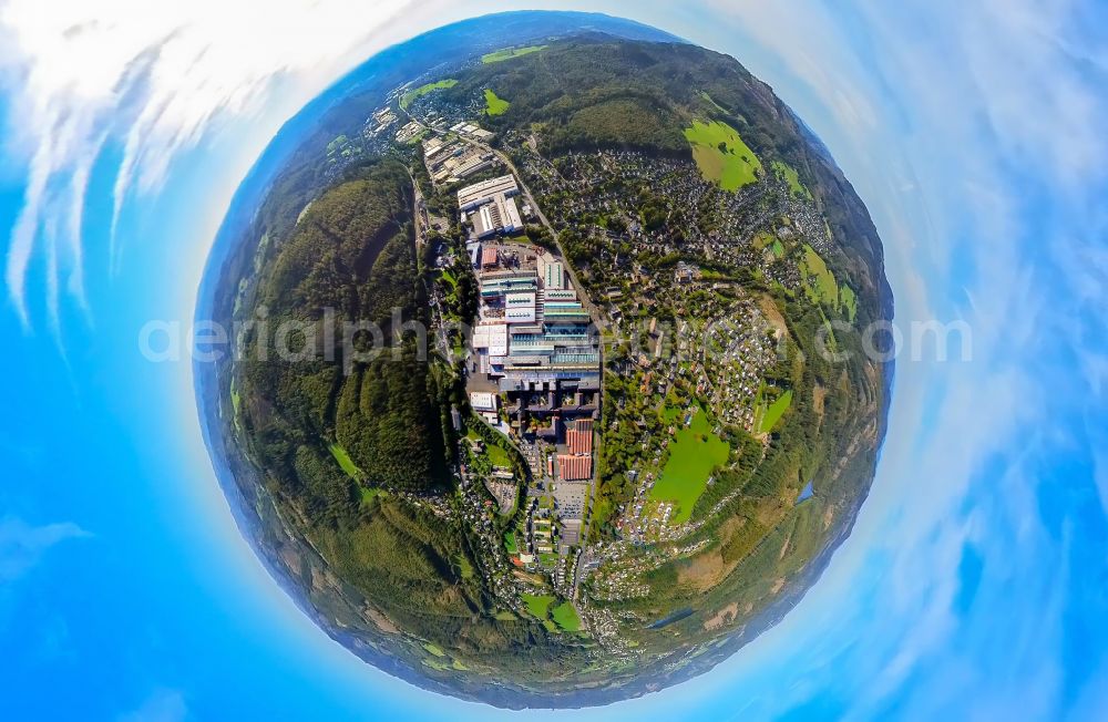 Aerial photograph Dahlbruch - Fisheye perspective industrial and commercial area in Dahlbruch at Siegerland in the state North Rhine-Westphalia, Germany