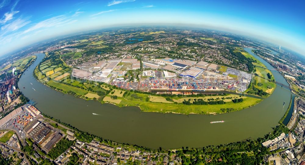 Aerial image Duisburg - Fisheye perspective industrial and commercial area along the Bliersheimer Strasse - Bismarckstrasse in Duisburg in the state North Rhine-Westphalia, Germany