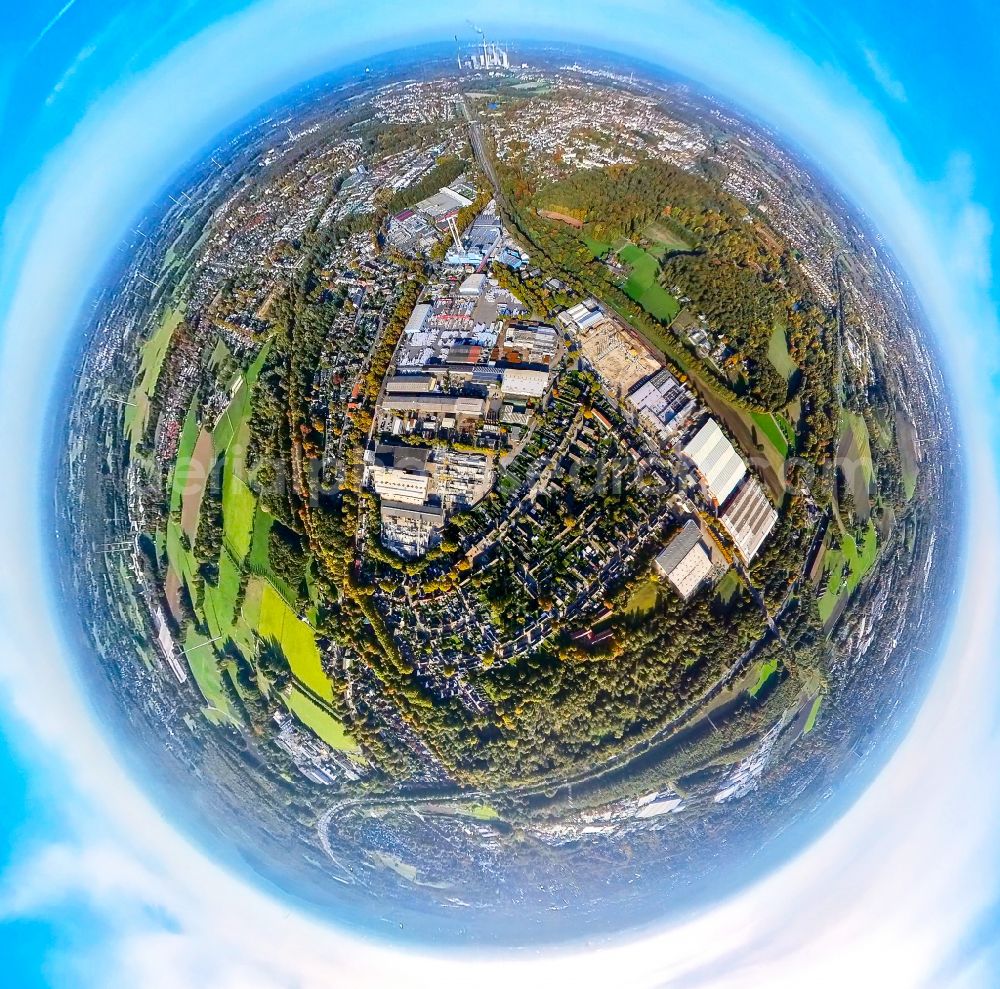 Aerial photograph Gladbeck - Fisheye perspective industrial and commercial area on street Bottroper Strasse in the district Gelsenkirchen-Nord in Gladbeck at Ruhrgebiet in the state North Rhine-Westphalia, Germany