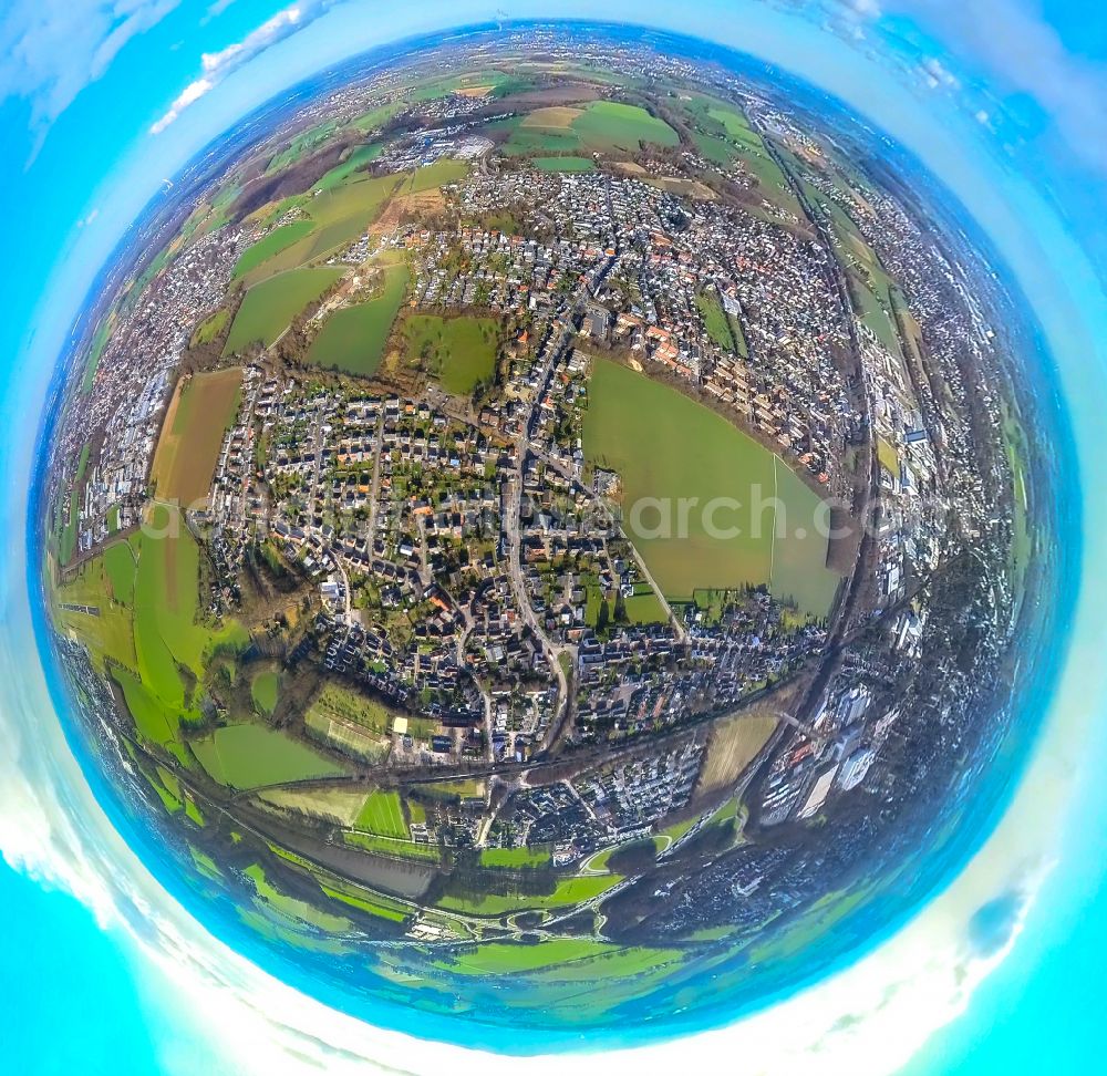 Aerial photograph Unna - Fisheye perspective cityscape of the district on street Massener Hellweg in the district Massen in Unna at Ruhrgebiet in the state North Rhine-Westphalia, Germany