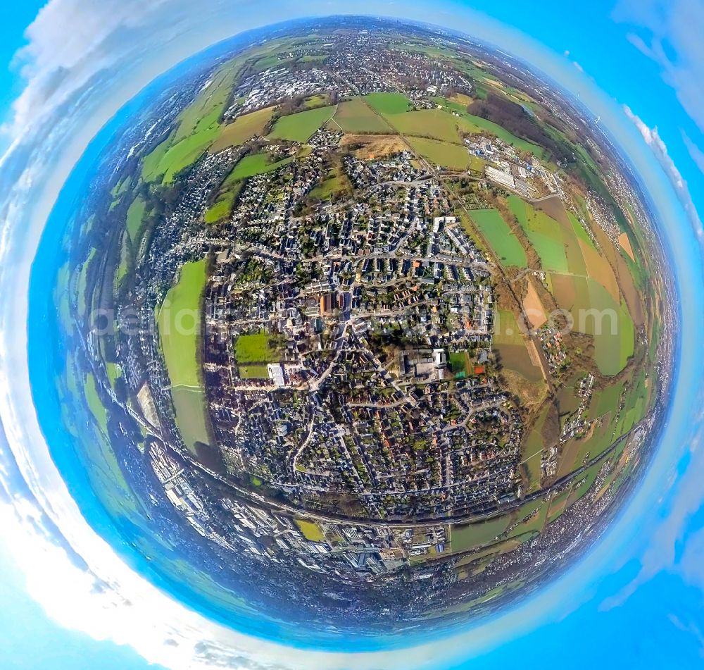 Unna from above - Fisheye perspective cityscape of the district on street Massener Hellweg in the district Massen in Unna at Ruhrgebiet in the state North Rhine-Westphalia, Germany