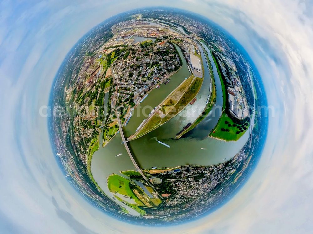 Aerial image Duisburg - Fisheye perspective quays and boat moorings at the port of the inland port on Vinckekanal on street Dammstrasse in the district Ruhrort in Duisburg at Ruhrgebiet in the state North Rhine-Westphalia, Germany