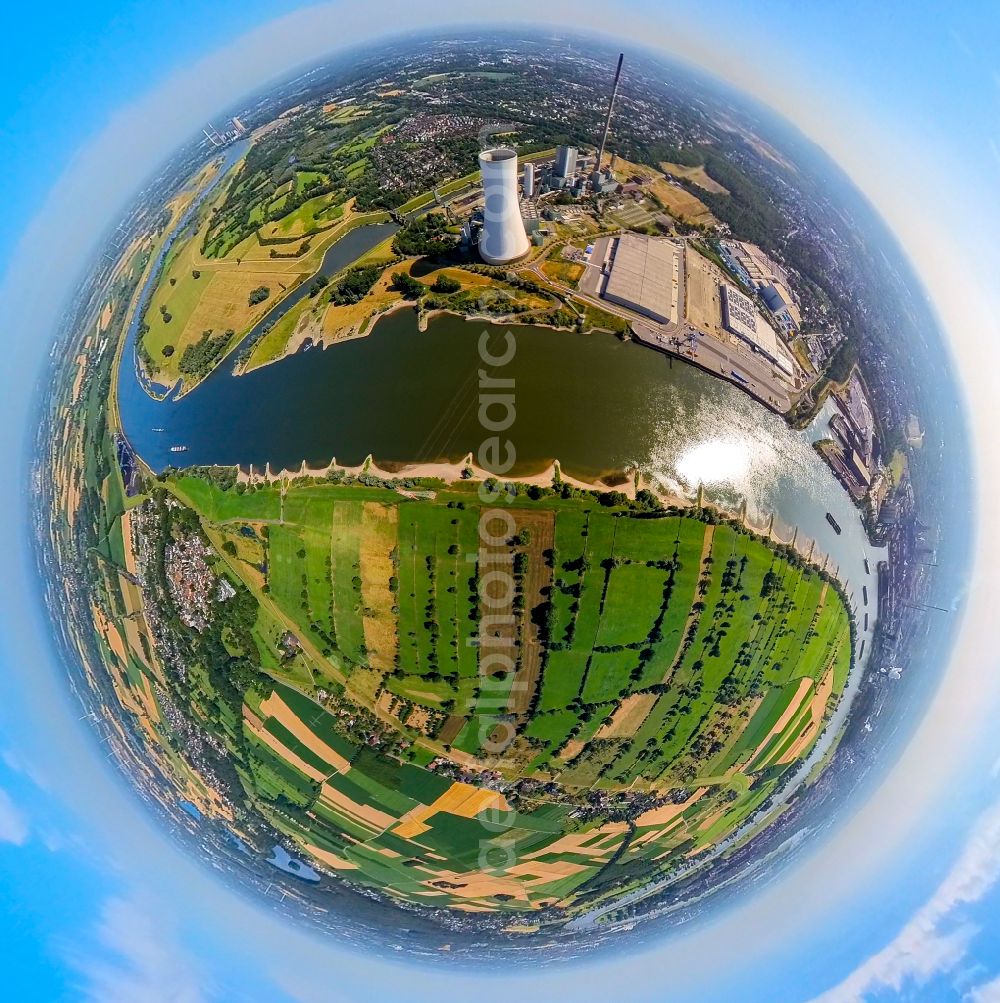 Aerial image Duisburg - Fisheye perspective Power plants and exhaust towers of thermal power station STEAG Heizkraftwerk Walsum on Dr.-Wilhelm-Roelen-Strasse in Duisburg in the state North Rhine-Westphalia, Germany