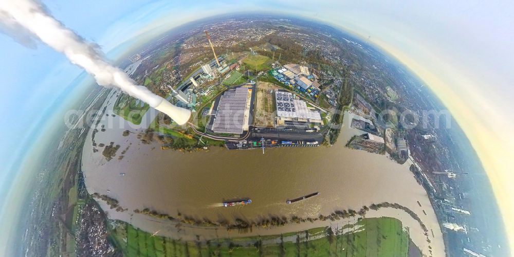 Duisburg from above - Fisheye perspective Power plants and exhaust towers of thermal power station STEAG Heizkraftwerk Walsum on Dr.-Wilhelm-Roelen-Strasse in Duisburg in the state North Rhine-Westphalia, Germany