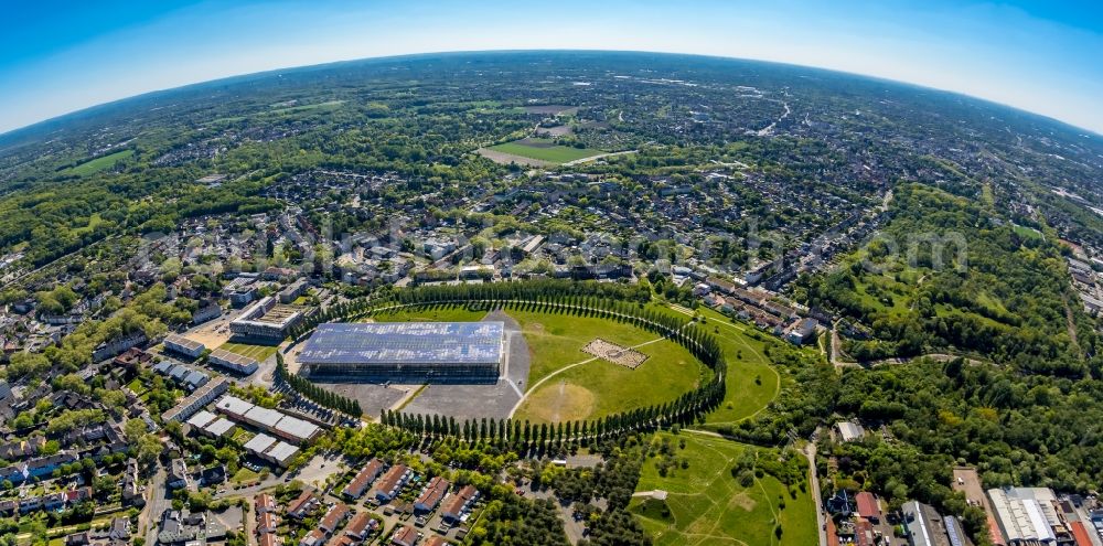 Aerial photograph Herne - Fisheye perspective art and landscape installation debris field of Hermann Prigann north of Mont-Cenis Academy in Herne in the state of North Rhine-Westphalia