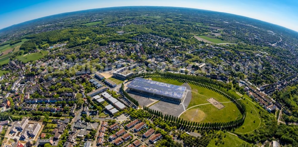 Herne from above - Fisheye perspective art and landscape installation debris field of Hermann Prigann north of Mont-Cenis Academy in Herne in the state of North Rhine-Westphalia