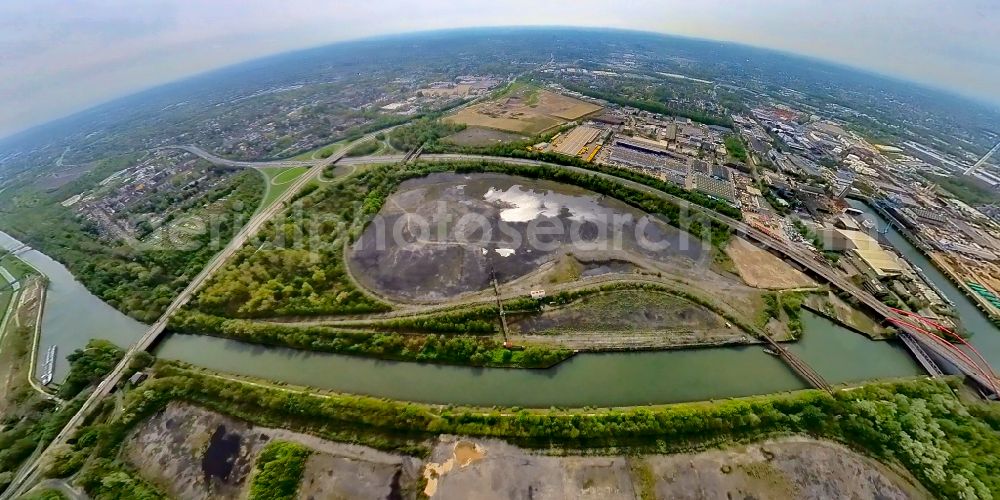 Bottrop from above - Fisheye perspective storage area for coal in Bottrop at Ruhrgebiet in the state North Rhine-Westphalia, Germany