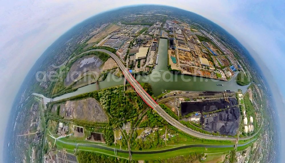Bottrop from the bird's eye view: Fisheye perspective storage area for coal in Bottrop at Ruhrgebiet in the state North Rhine-Westphalia, Germany